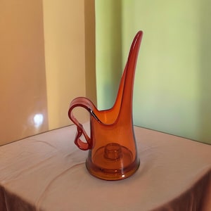 Vintage Mid-Century Modern LE SMITH Orange Amberina Mid Mod Candle Holder Vase