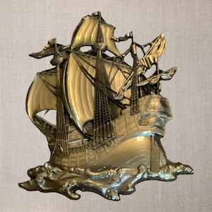 Mid-Century MCM Brutalist Large Sea Sailing Ship Galleon Wall Art