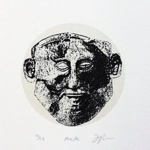 Ancient Mask, Roman, Greek - Two Colour Screen Print