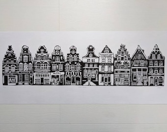 Long Dutch Houses Lino Cut