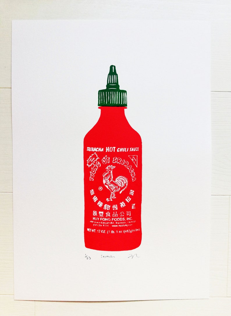 Sriracha Hot Sauce Siebdruck A3 Bild 1