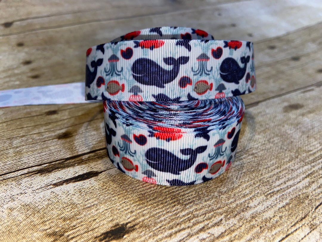 Whale Grosgrain Ribbon | 1” Wide Ribbon | 3 Yards | Nautical Ribbon ...