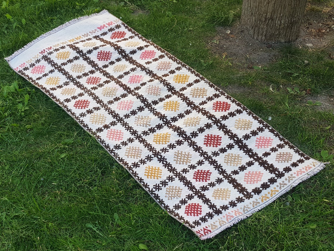 Turkish rug 4.1 x 1.9 feet Turkish Vintage Pink Rug Wool Hali Etsy
