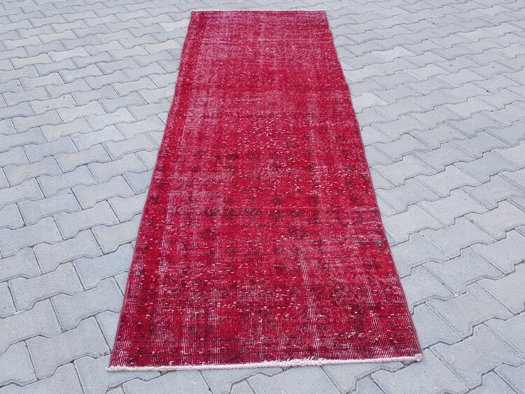 Have advantages Red Overdyed Runner Vintage Turkish Rug