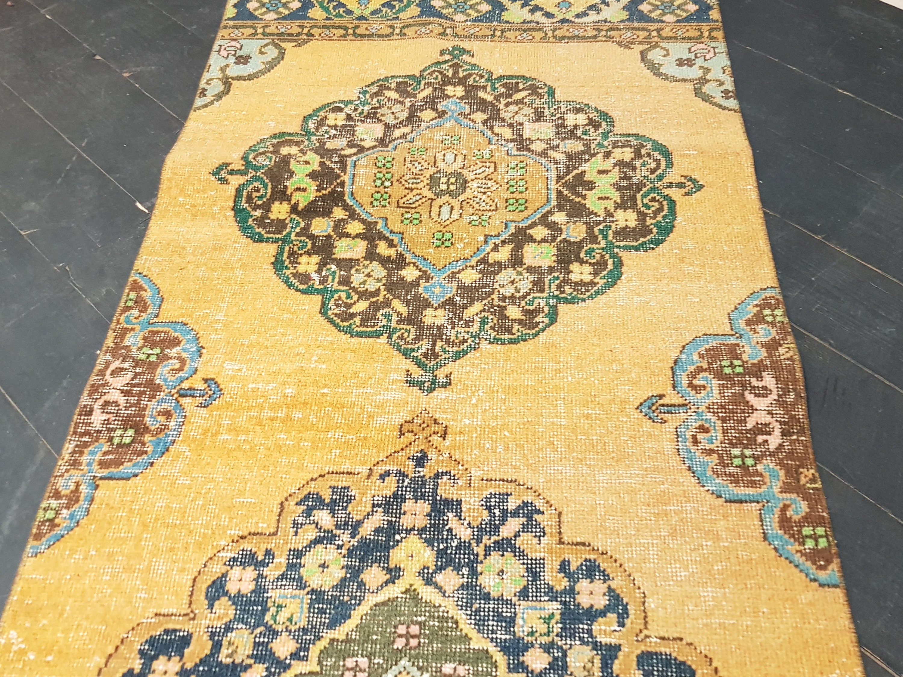 Yellow Brown Mustard Vintage Turkish Rug Laufer Teppich 12.6 x Etsy