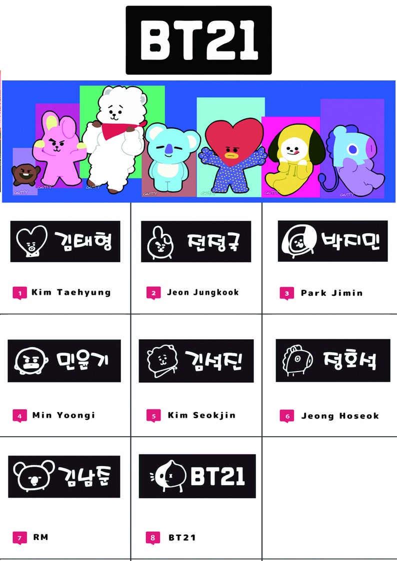 Bts Bt21 Name Tag Etsy