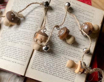Wooden Toadstool & Metal Bell Garland
