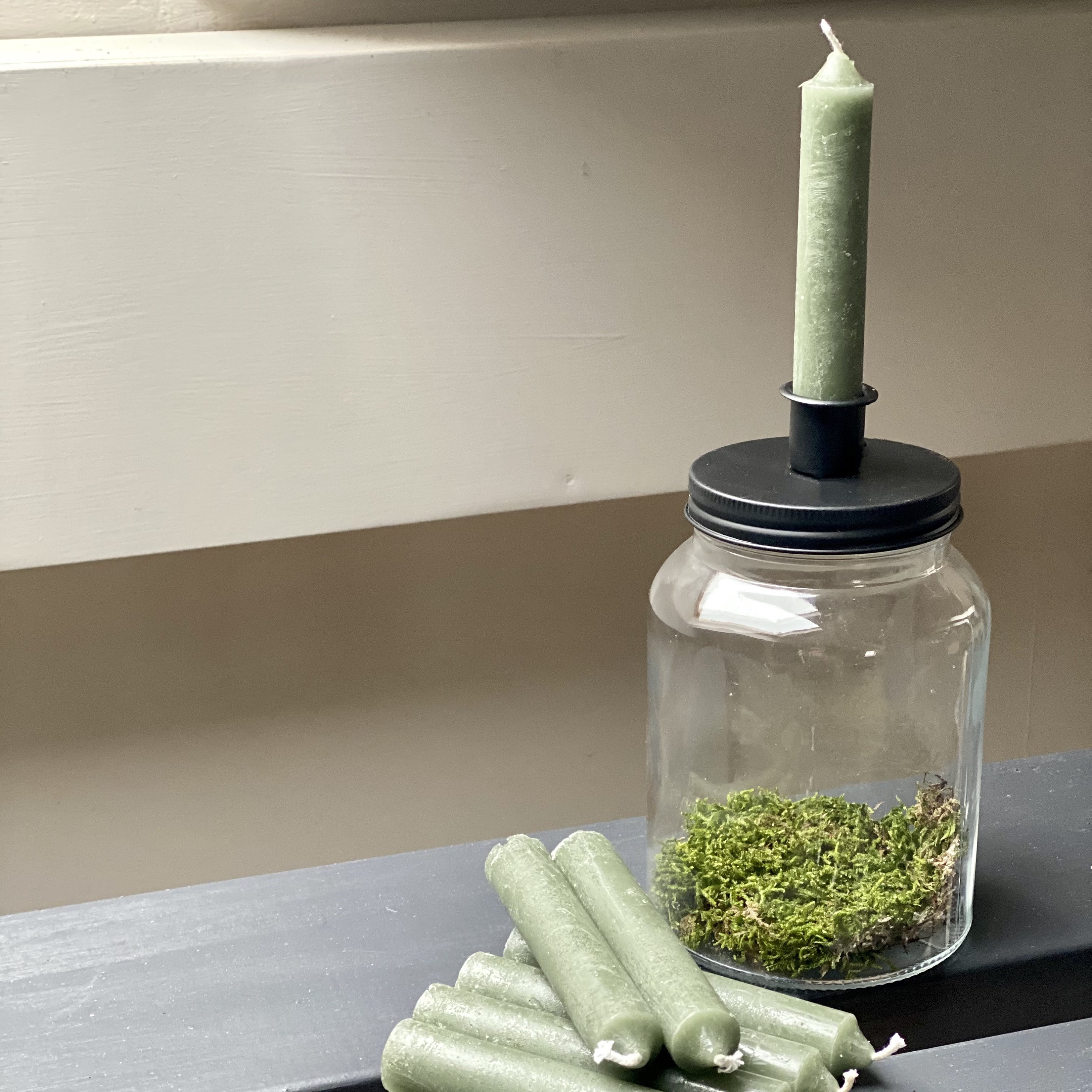 Candle Storage Jar with Candle Holder Lid Filled with Moss Etsy