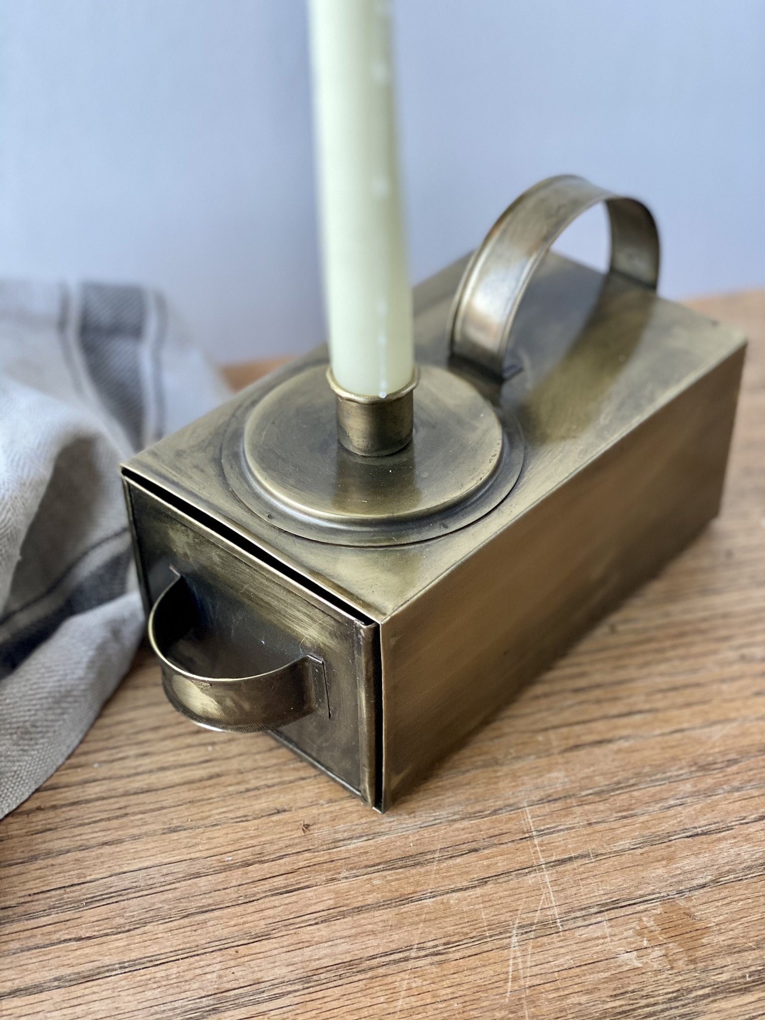 Brass Taper Candle Holder Box with Handle and Candle Storage Etsy