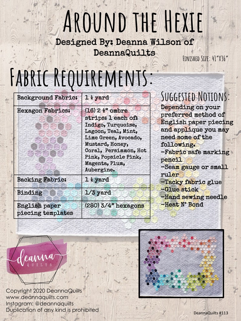 PDF Quilt Pattern: Around the Hexie by Deannaquilts - Hexie Quilt ...