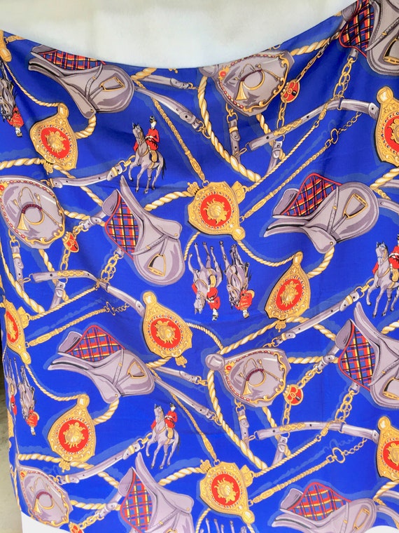 Bright Blue Equestrian Print Challis Scarf 42" Squ