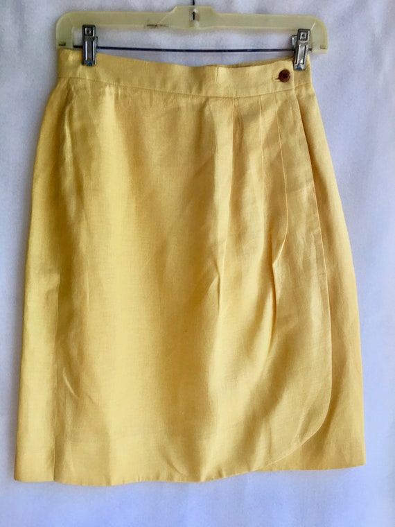 Vintage Sunny Yellow Corbin threads Linen Wrap Sk… - image 1