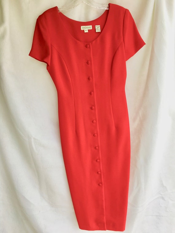 90's Ann Taylor Red Cocktail Column Dress Size 6P - image 1