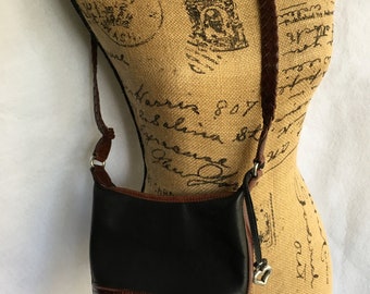 Vintage 90's Brighton Black Shoulder handbag  with Brown Embossed croc leather trim