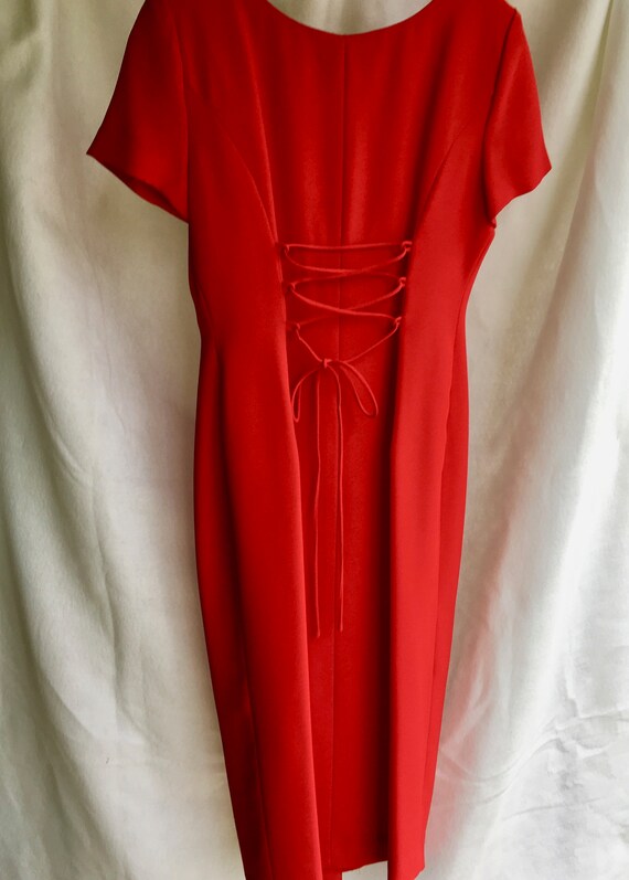 90's Ann Taylor Red Cocktail Column Dress Size 6P - image 2