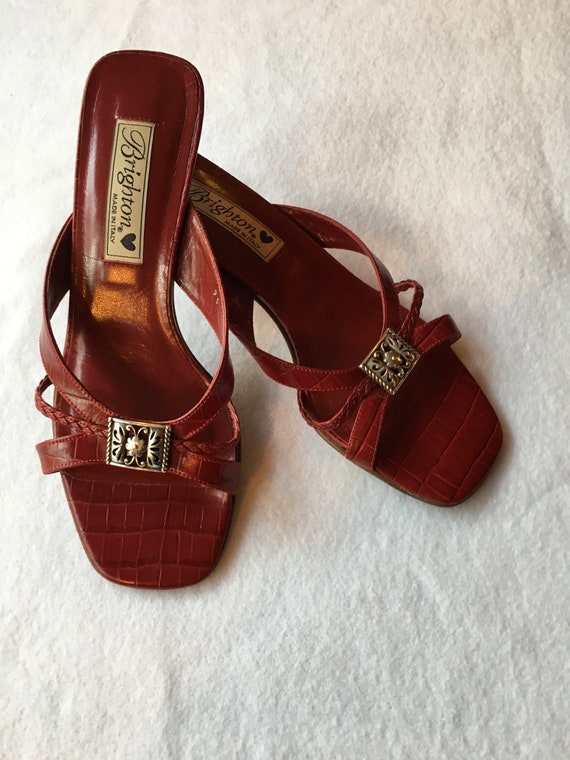 Brighton Embossed Red Croc Sandals -90's