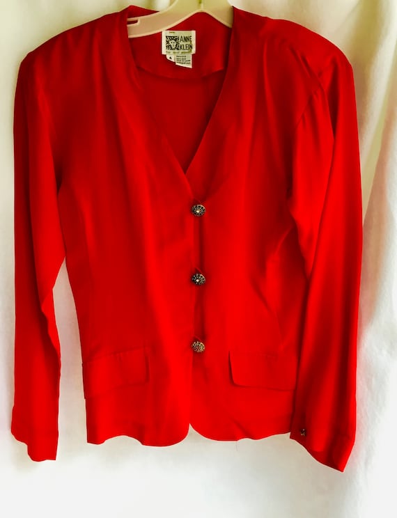 Vintage Anne Klein Red Silk Blouse Size 4 - image 1