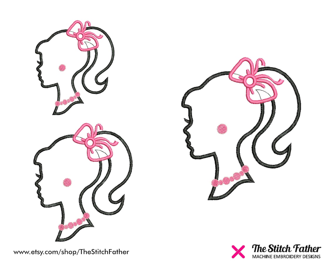 Barbie Applique Machine Embroidery Design Girl Barbie Doll Etsy Hong Kong