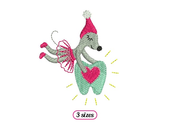 Mini Tooth Fairy Machine Embroidery design – Cute Tooth Fairy Mouse – Flying Tooth Fairy - Baby Child Embroidery - INSTANT DOWNLOAD