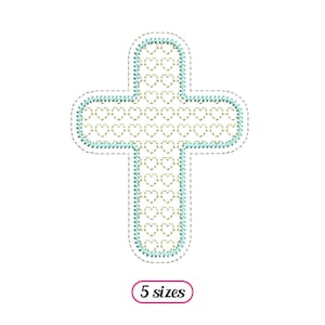 May include: A light blue cross with a white heart pattern. The cross is outlined in a darker blue. The image includes the text "5 sizes".