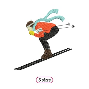 Mountain Skier Speeding Down Slope Machine Embroidery Design - 5 sizes - INSTANT DOWNLOAD