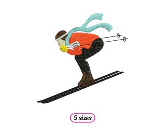 Mountain Skier Speeding Down Slope Machine Embroidery design - 5 sizes - INSTANT DOWNLOAD