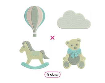 Baby Set Machine Embroidery designs – Balloon, Cloud, Rocking Horse and Teddy Bear - 5 sizes - INSTANT DOWNLOAD