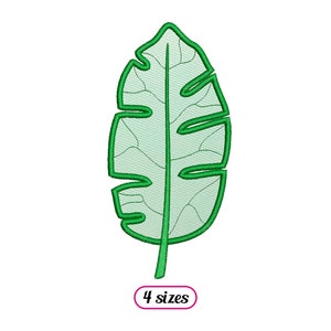 Banana Leaf Applique Machine Embroidery – Realistic Tropical Leaf with Ribs Applique – Detailed Leaf with Veins and Stem Applique - Download