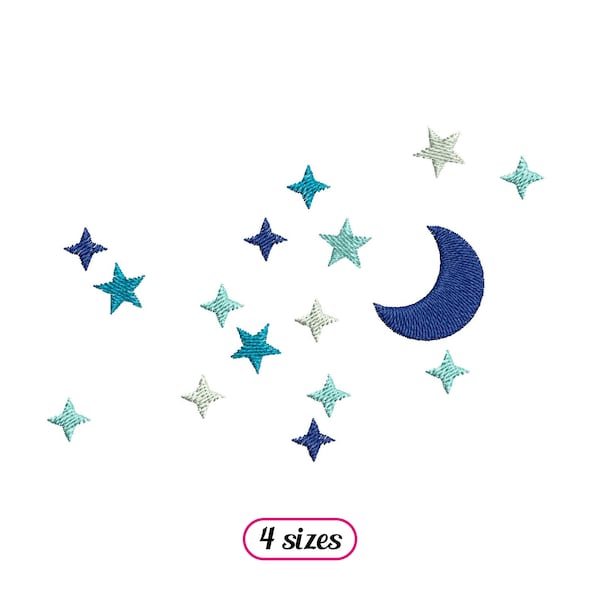 Broderie Machine nuit étoilée - nombreuses petites étoiles et croissant de lune - constellation d'étoiles - joli point de remplissage ciel nocturne - TÉLÉCHARGEMENT IMMÉDIAT
