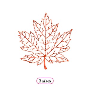Mini Ahornblatt Maschinenstickerei Design - Realistisches Herbstblatt mit detailliertem Ahornblatt und Blatt Umrisslinie Schnellstich - INSTANT DOWNLOAD