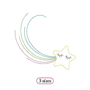 Mini Shooting Star Line Machine Embroidery design – Cute Sleeping Star Outline Rainbow Tail - Unicorn Style Quick Stitch - INSTANT DOWNLOAD