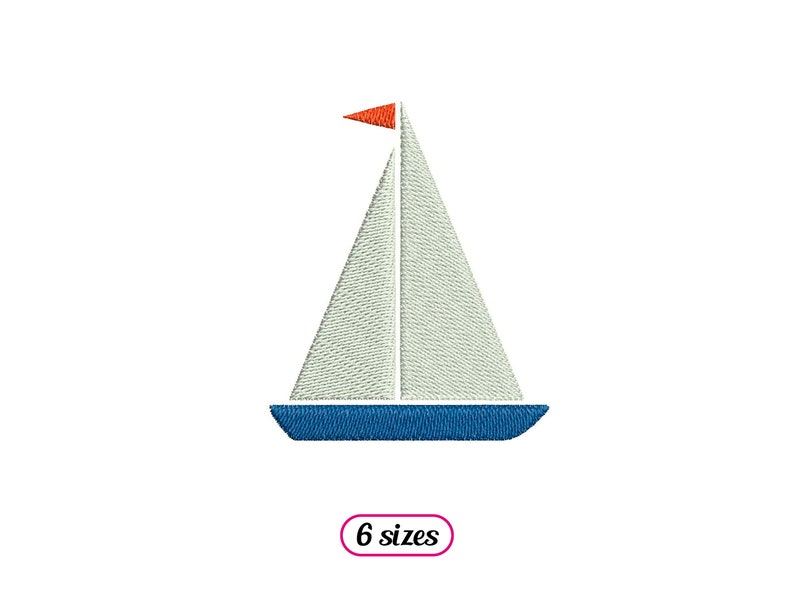 Peut inclure: Un voilier blanc avec une coque bleue et un drapeau orange. Le voilier est un design simple avec une seule voile.