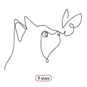 以下が含まれることがあります： 猫が蝶を見上げる線画。猫と蝶は1本の連続した線で描かれている。