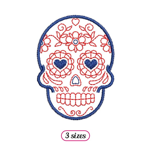 Mini Sugar Skull Linear Style Machine Embroidery design - 3 sizes - INSTANT DOWNLOAD