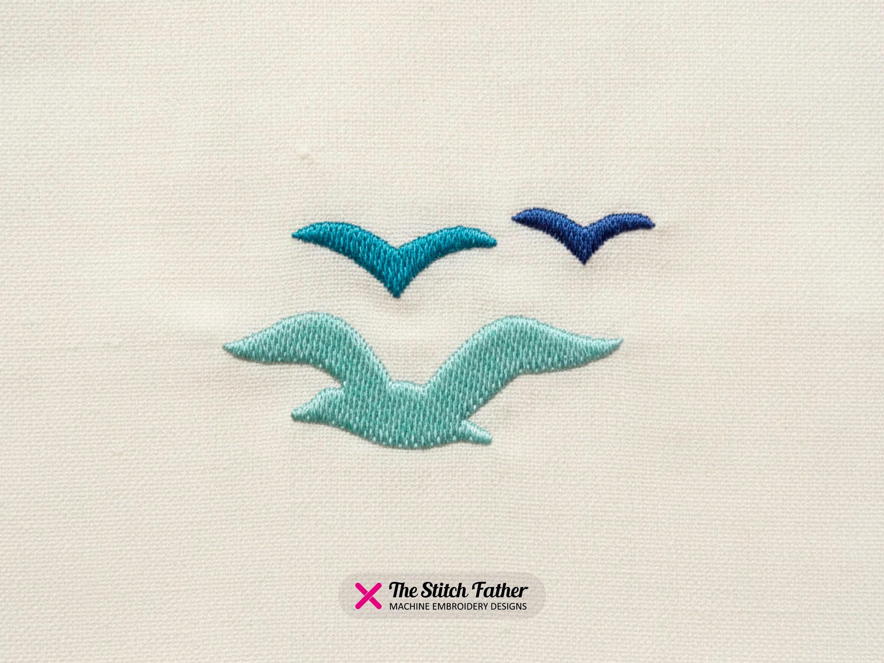 ミニカモメの機械刺繍デザイン - 小さなカモメ - 動物、鳥、ビーチ 