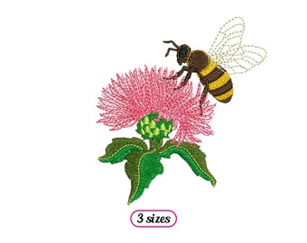 Bee Foraging Thistle Machine Embroidery design - 3 sizes - INSTANT DOWNLOAD