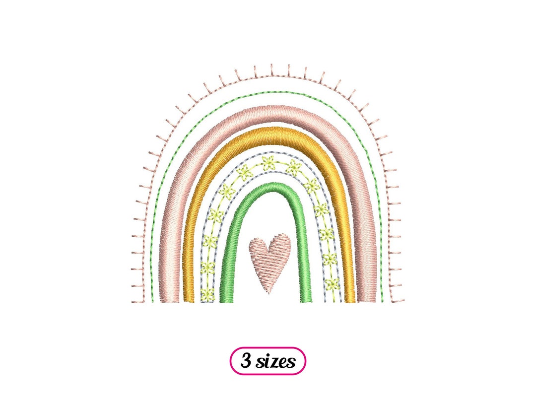 Mini Boho Rainbow Heart Machine Embroidery Design - 3 Sizes - INSTANT ...