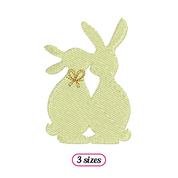 Mini Bunny Couple Machine Embroidery design - Easter Bunny Lovers Silhouette - Cute Boy and Girl Bunnies with Ribbon Love - INSTANT DOWNLOAD