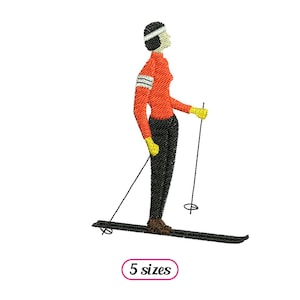 Standing Skier Vintage Style Machine Embroidery design - 5 sizes - INSTANT DOWNLOAD