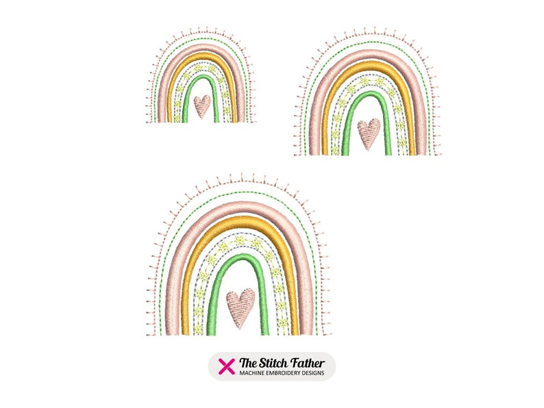 Mini Boho Rainbow Heart Machine Embroidery Design - 3 Sizes - INSTANT ...