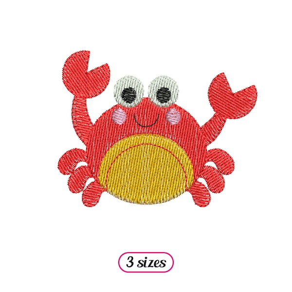 Mini Crab Machine Embroidery design - Cute Smiling Crab - Sea Ocean - Baby Embroidery Summer - Tiny Marine Animal - INSTANT DOWNLOAD