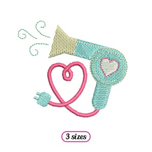 Mini Hair dryer Machine Embroidery design – Hairdresser Hairdryer Hairstyle Bathroom - Hairdressing - Towel embroidery - INSTANT DOWNLOAD