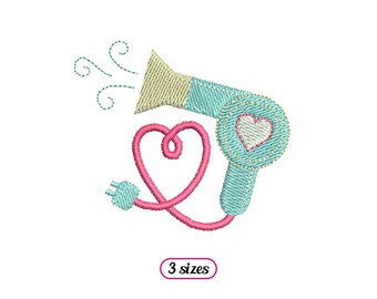 Mini Hair dryer Machine Embroidery design – Hairdresser Hairdryer Hairstyle Bathroom - Hairdressing - Towel embroidery - INSTANT DOWNLOAD