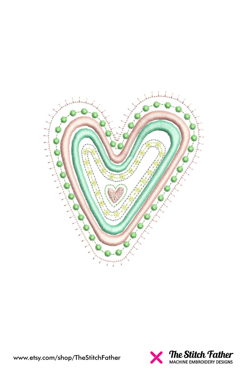 Heart Machine Embroidery Design Cute Boho Heart Rainbow | Etsy
