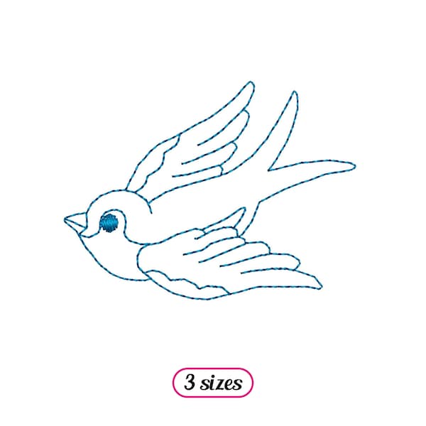Mini Swallow Machine Embroidery design – Tiny Realistic Swallow - Bird Outline Quick Stitch – Linear Vintage Pattern - INSTANT DOWNLOAD