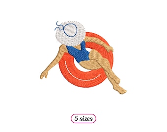 Motif de broderie Machine rétro Dame sur un anneau de bain - 5 tailles - TÉLÉCHARGEMENT IMMÉDIAT