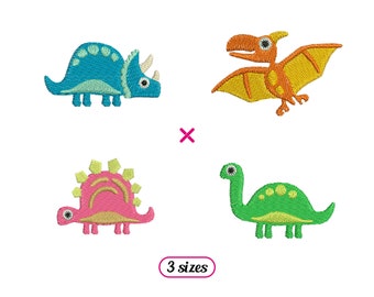 Mini Dinosaur Set Machine Embroidery Designs – Triceratops, Stegosaurus, Diplodocus, Pterodactyl - 3 sizes - INSTANT DOWNLOAD