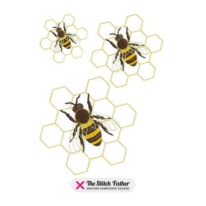 Mini Bee on Honeycomb Machine Embroidery Design - 3 Sizes - INSTANT ...