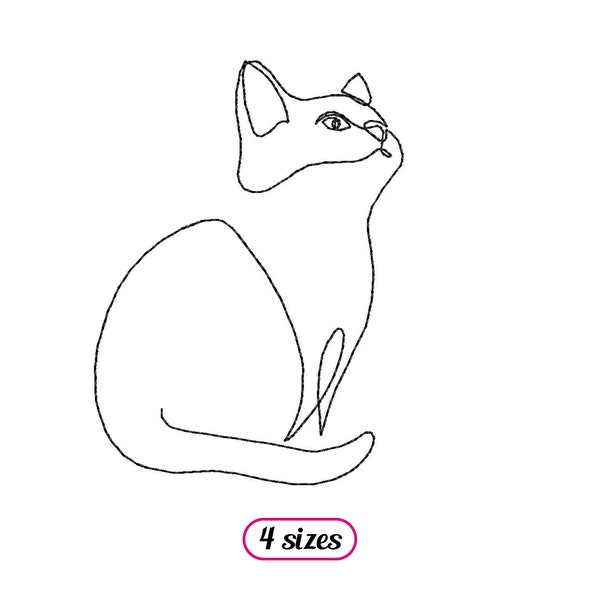 Mini Cat Sitting Machine Embroidery design – Cute Cat Kitten Linear Design – One Line Cuddly Cat - Quick Stitch Drawing - INSTANT DOWNLOAD