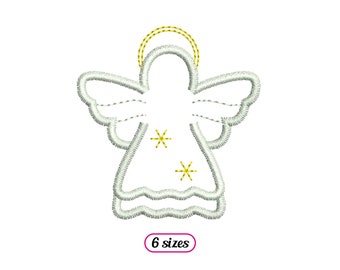 Motif de broderie Machine mini ange - ange contour point zigzag - ange avec étoiles - décoration de Noël plusieurs tailles - TÉLÉCHARGEMENT IMMÉDIAT